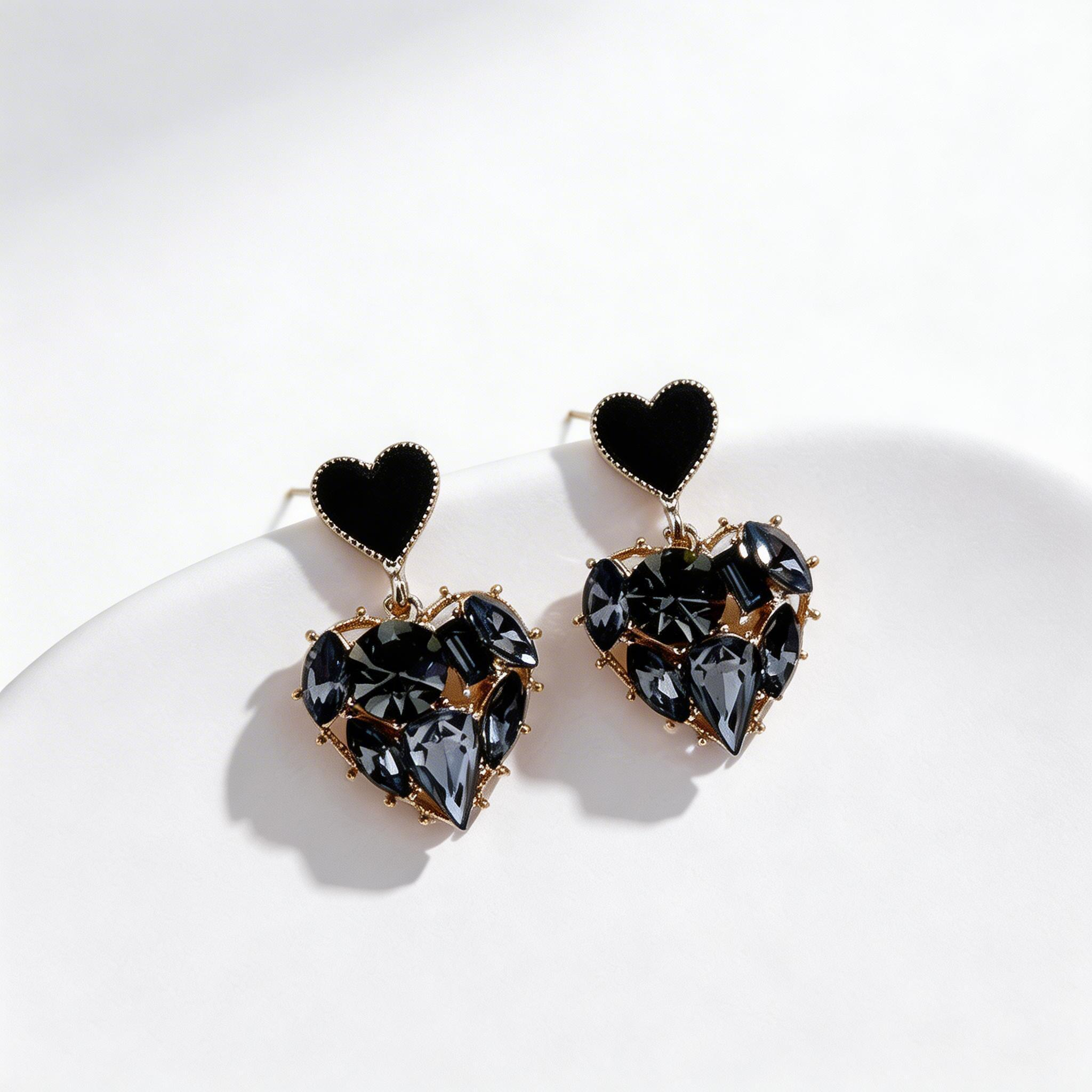 Delicate Double Heart Pendant Stud Earrings