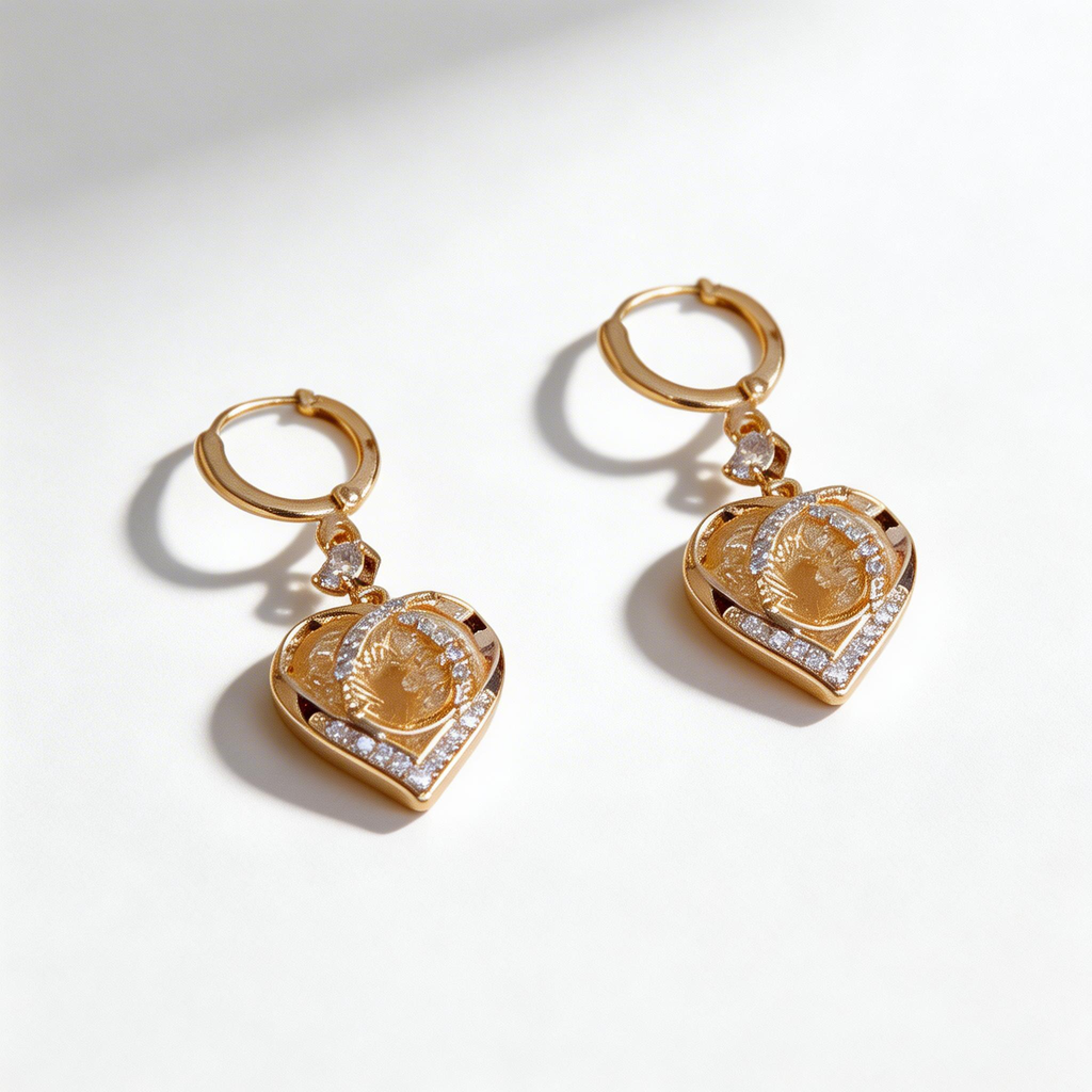 Delicate Heart Pendant Hoop Earrings