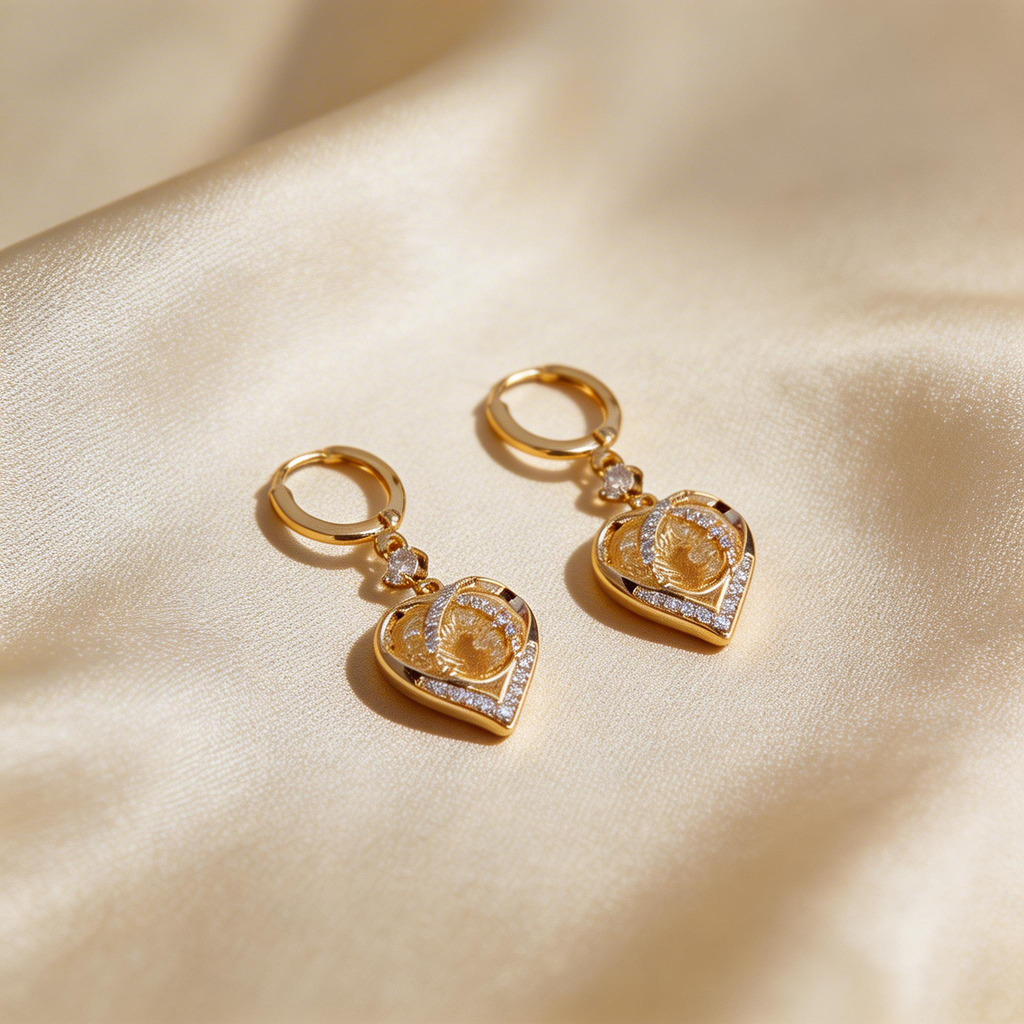 Delicate Heart Pendant Hoop Earrings
