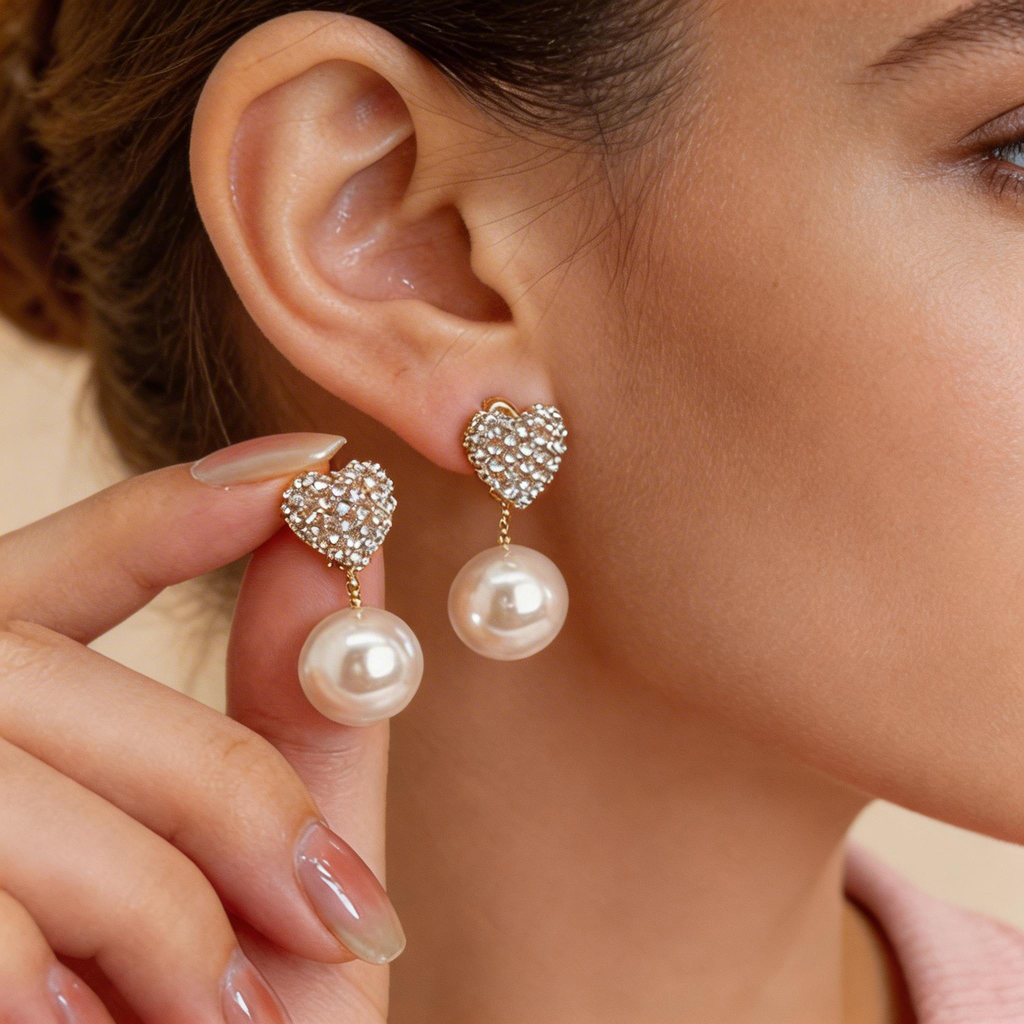Elegant Heart Tassel Pearl Earrings