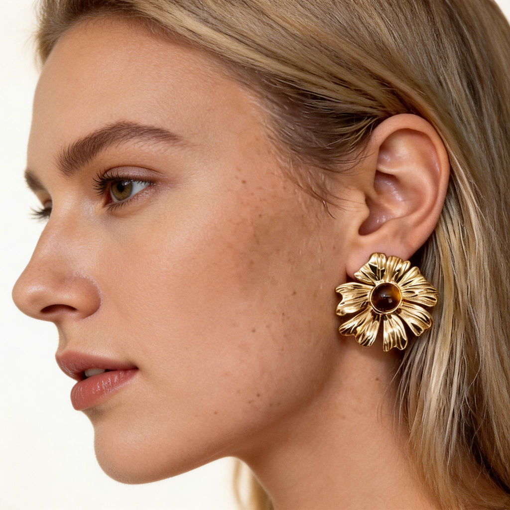 Daisy Tiger Eye Stud Earrings