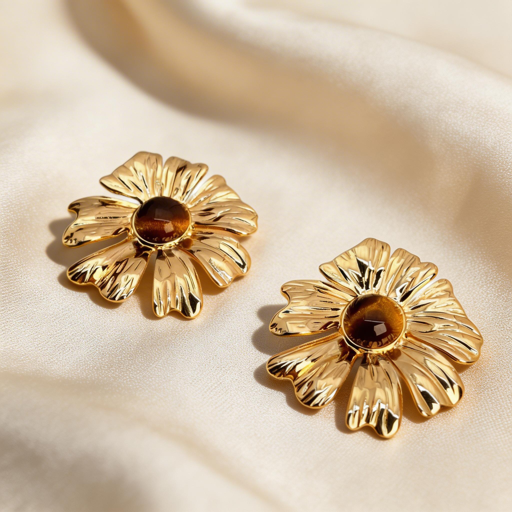 Daisy Tiger Eye Stud Earrings