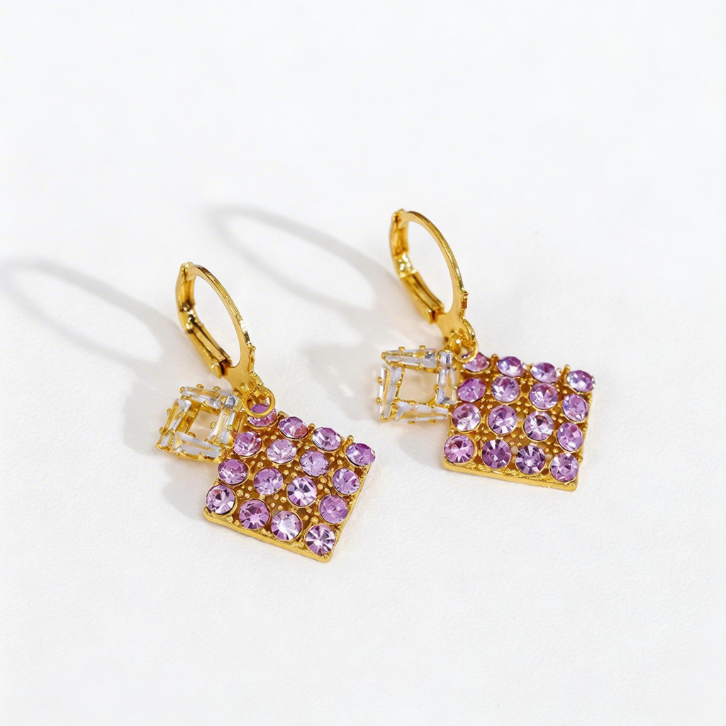 Elegant Amethyst Drop Hoop Earrings