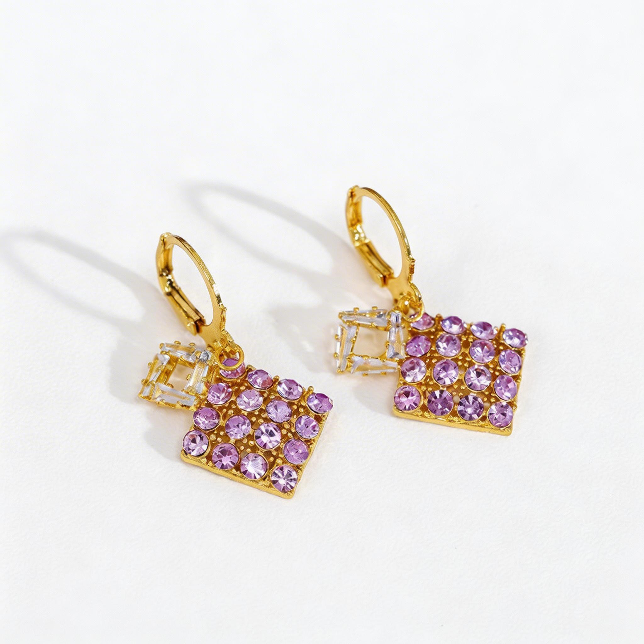 Elegant Amethyst Drop Hoop Earrings