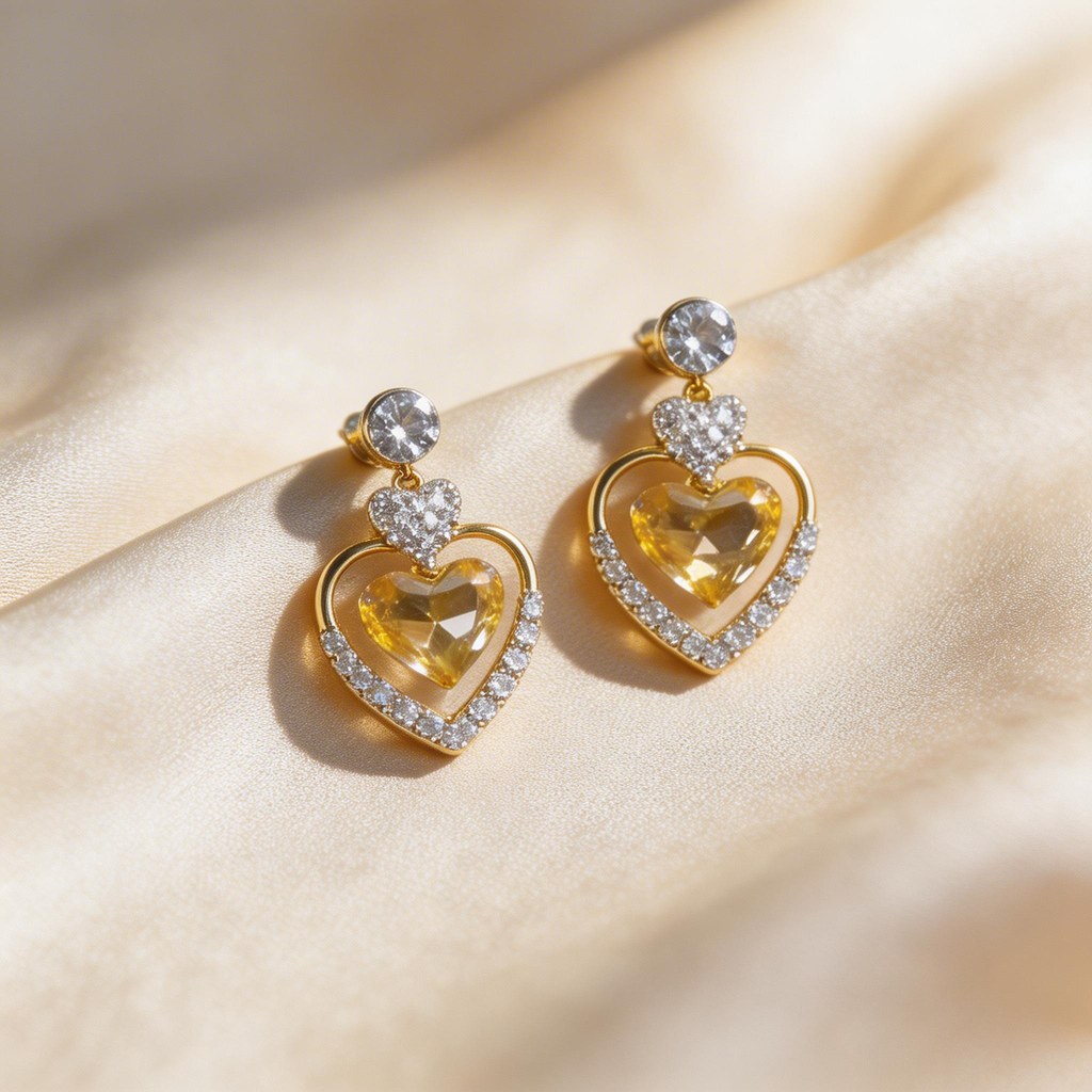 Natural Citrine Heart Drop Earrings