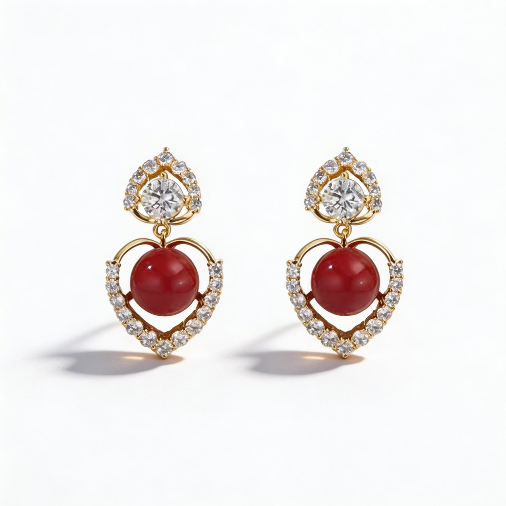 Elegant Heart Red Agate Drop Earrings