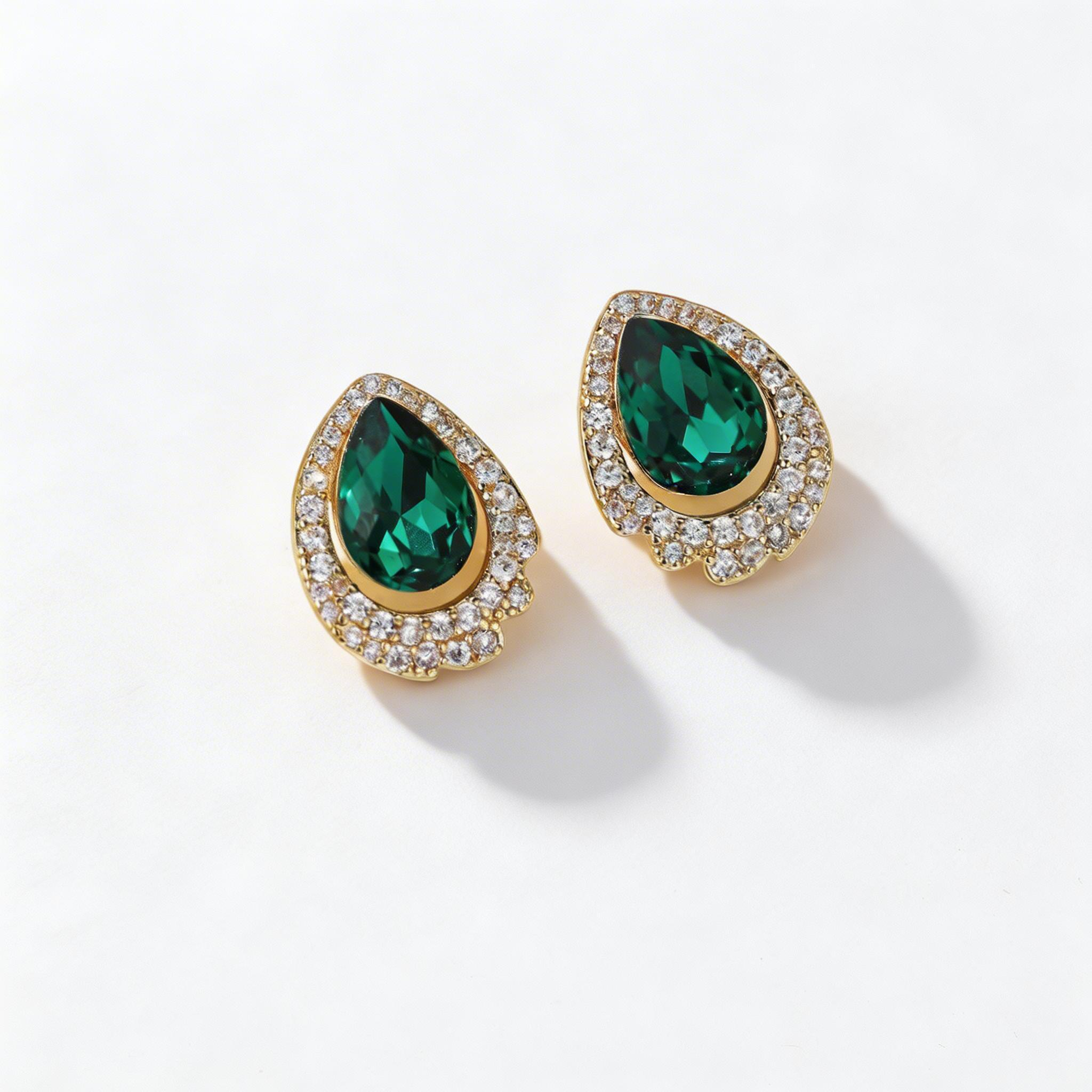Elegant Emerald Teardrop Stud Earrings