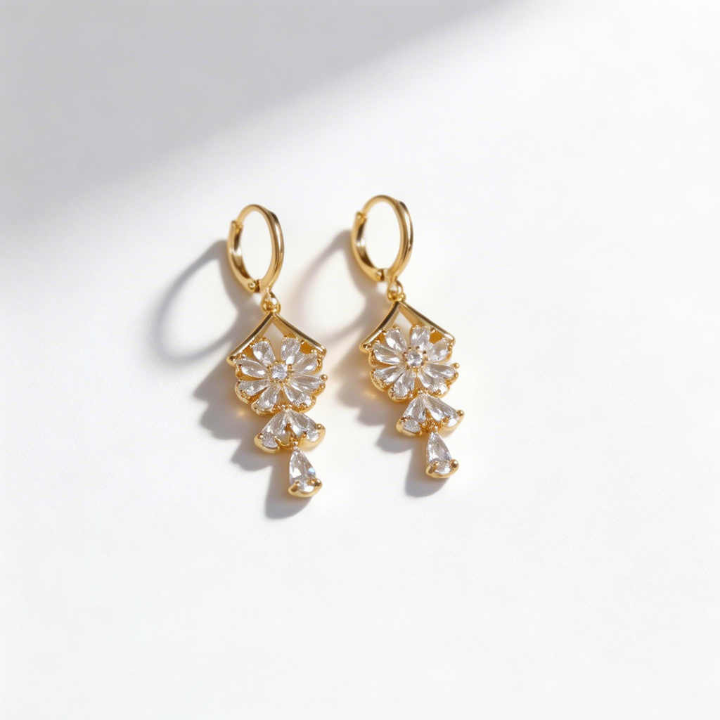Flower Cluster Drop Hoop Earrings