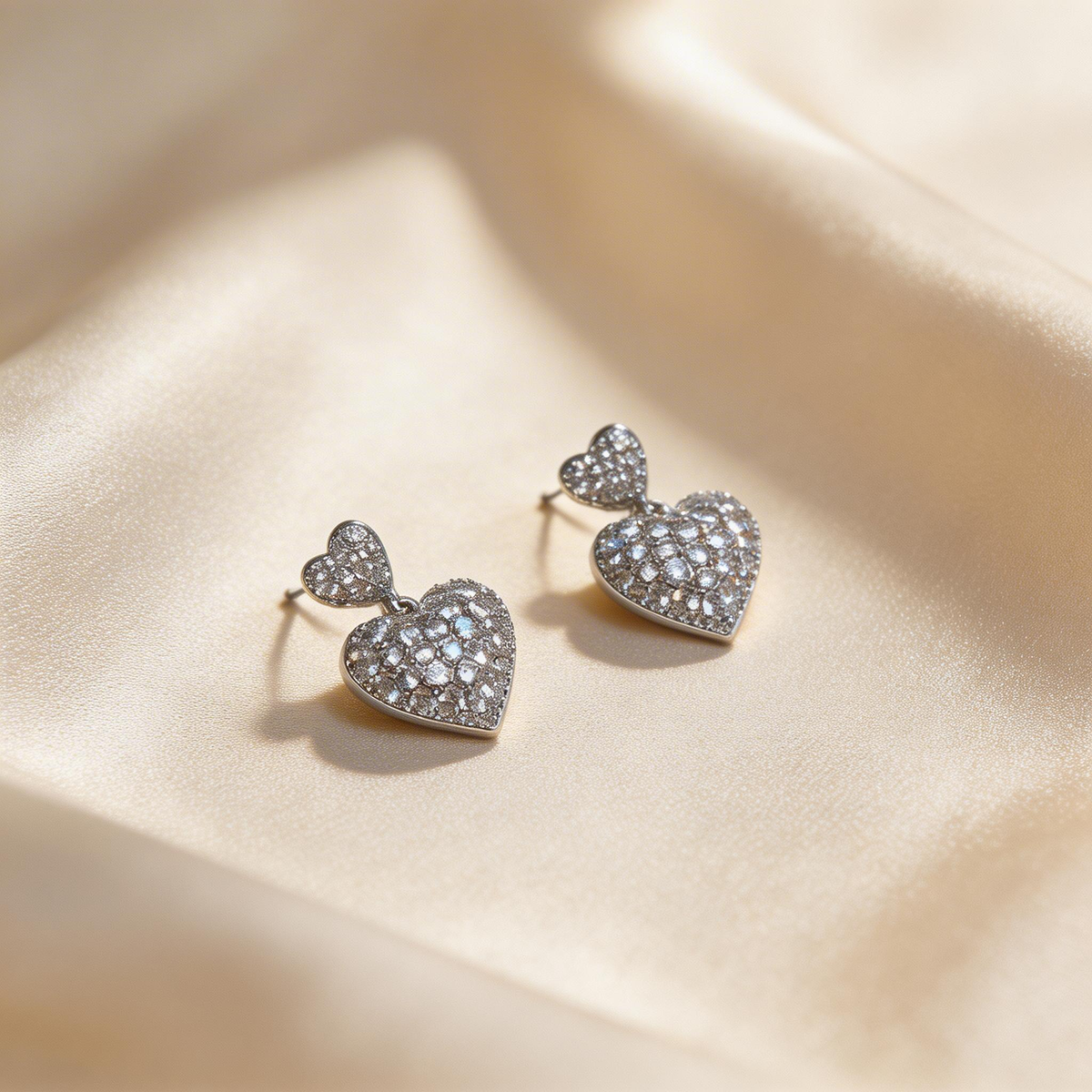 Minimalist Double Heart Drop Stud Earrings