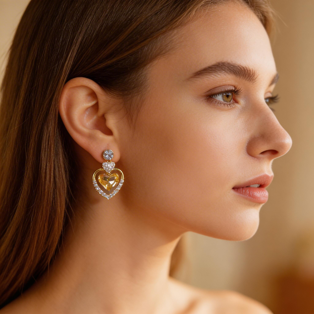 Natural Citrine Heart Drop Earrings