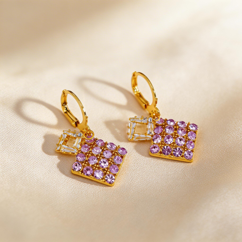 Elegant Amethyst Drop Hoop Earrings