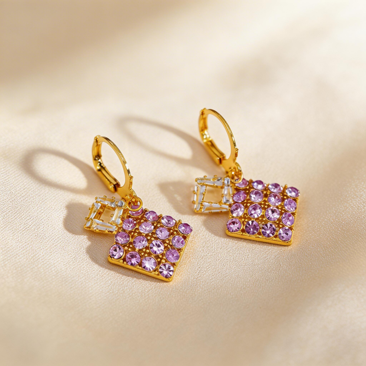 Elegant Amethyst Drop Hoop Earrings