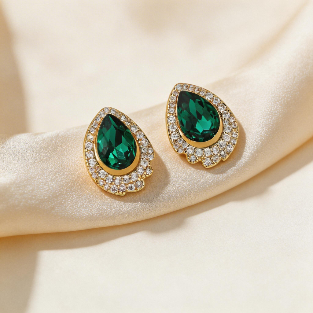 Elegant Emerald Teardrop Stud Earrings