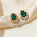Elegant Emerald Teardrop Stud Earrings