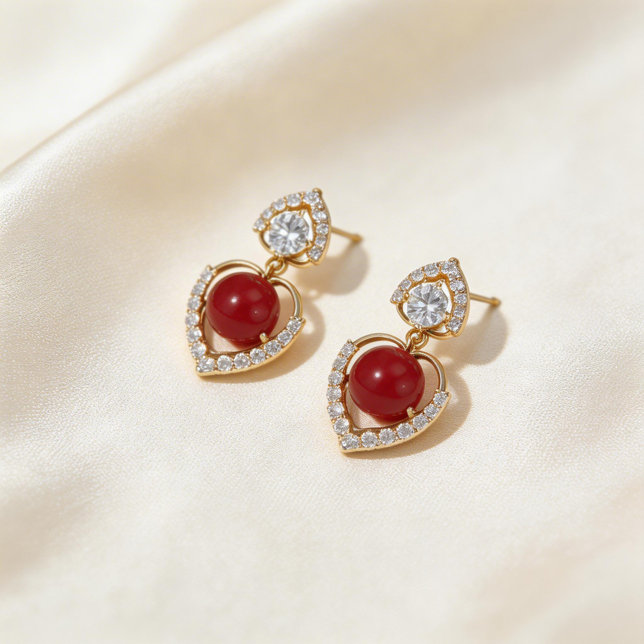 Elegant Heart Red Agate Drop Earrings