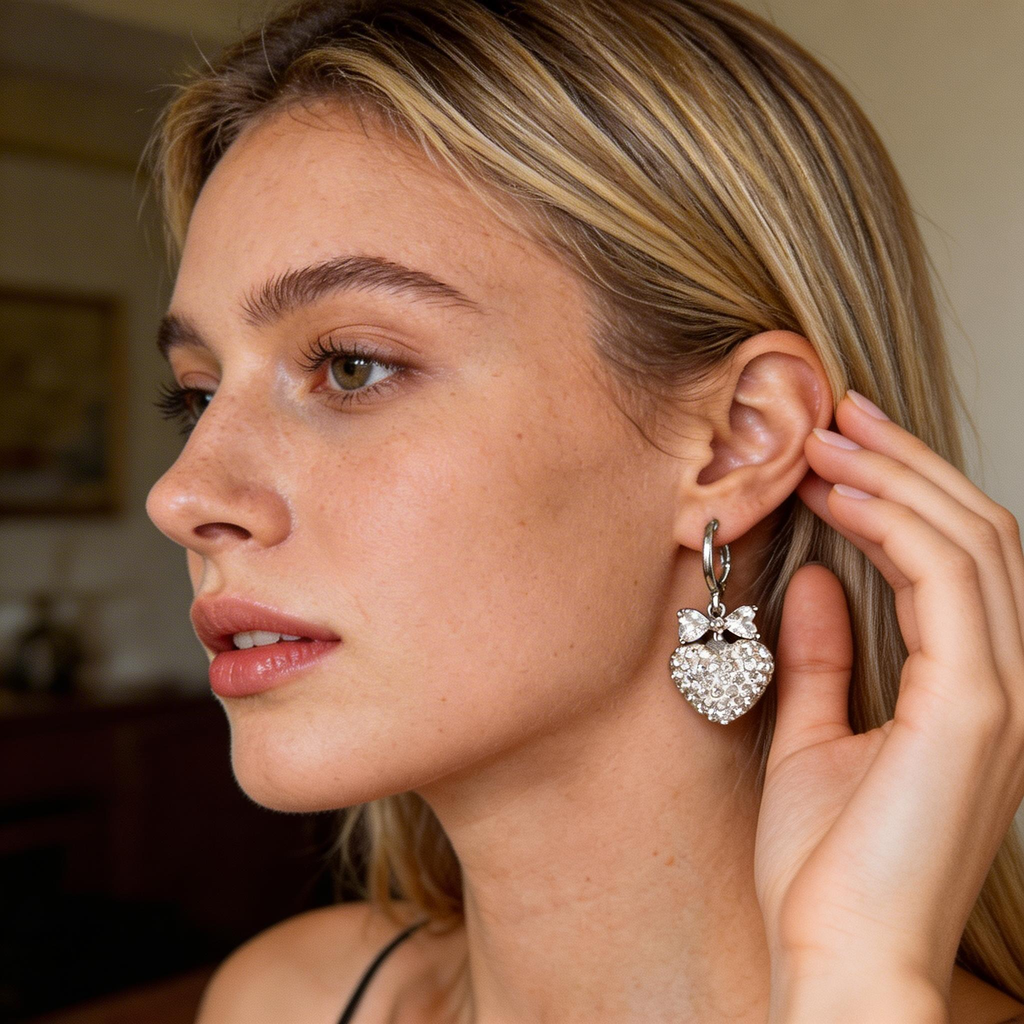 Heart Drop Hoop Earrings