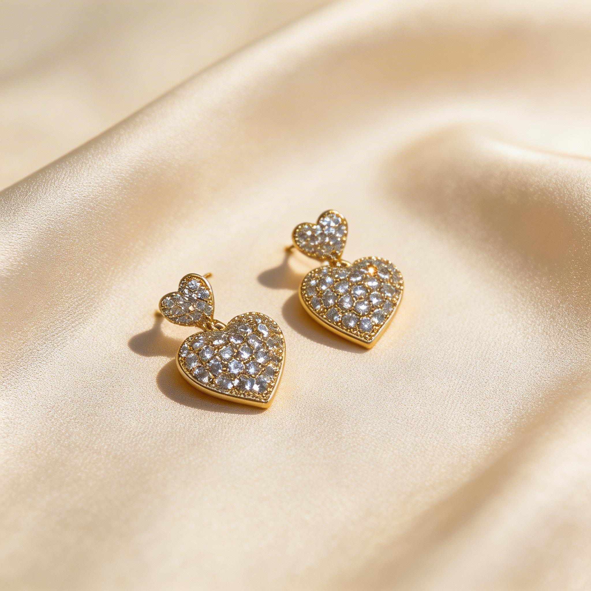 Minimalist Double Heart Drop Stud Earrings