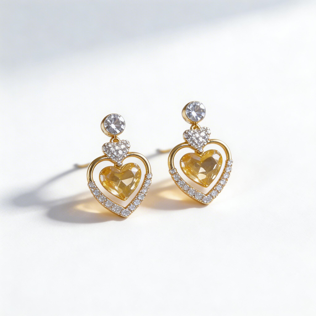 Natural Citrine Heart Drop Earrings