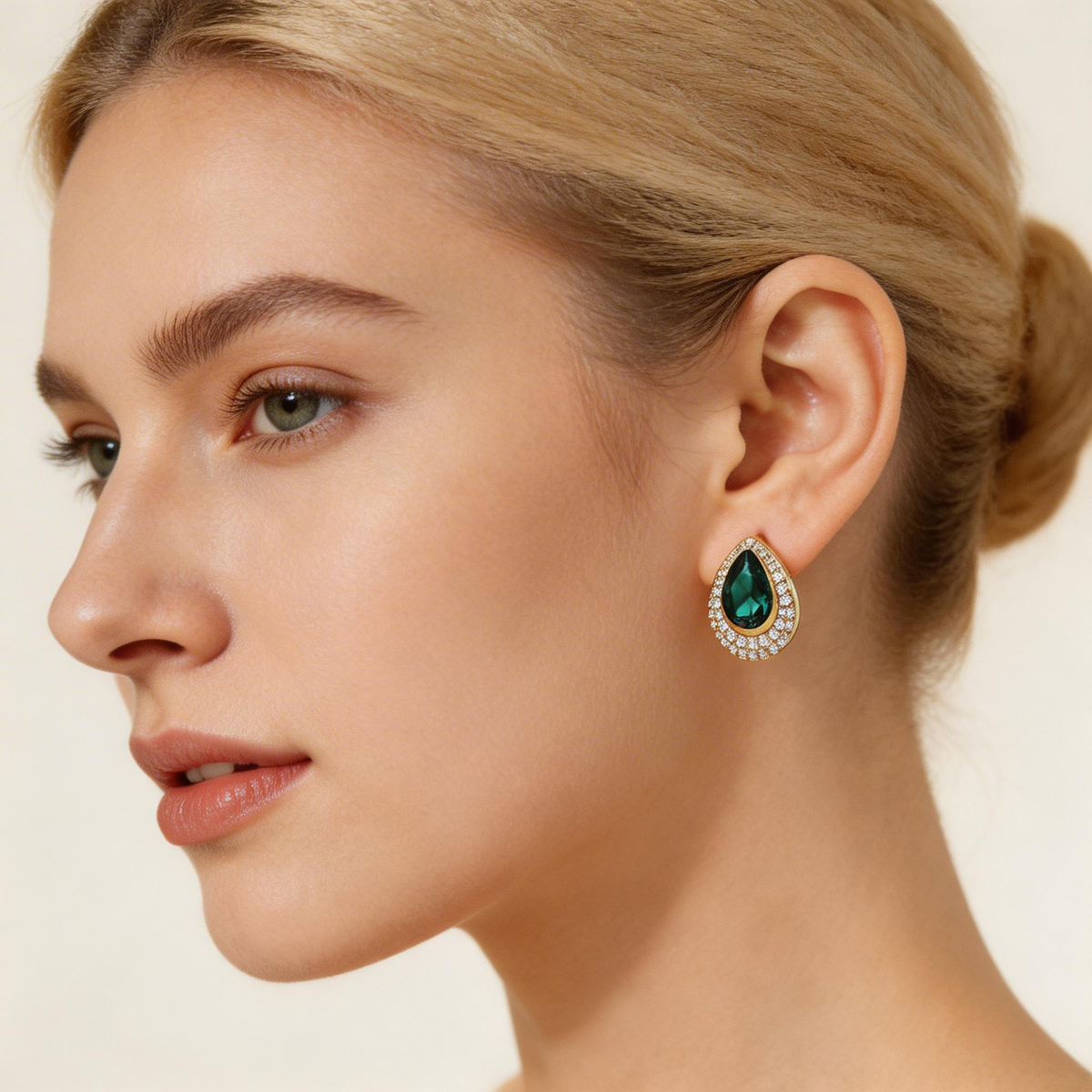Elegant Emerald Teardrop Stud Earrings