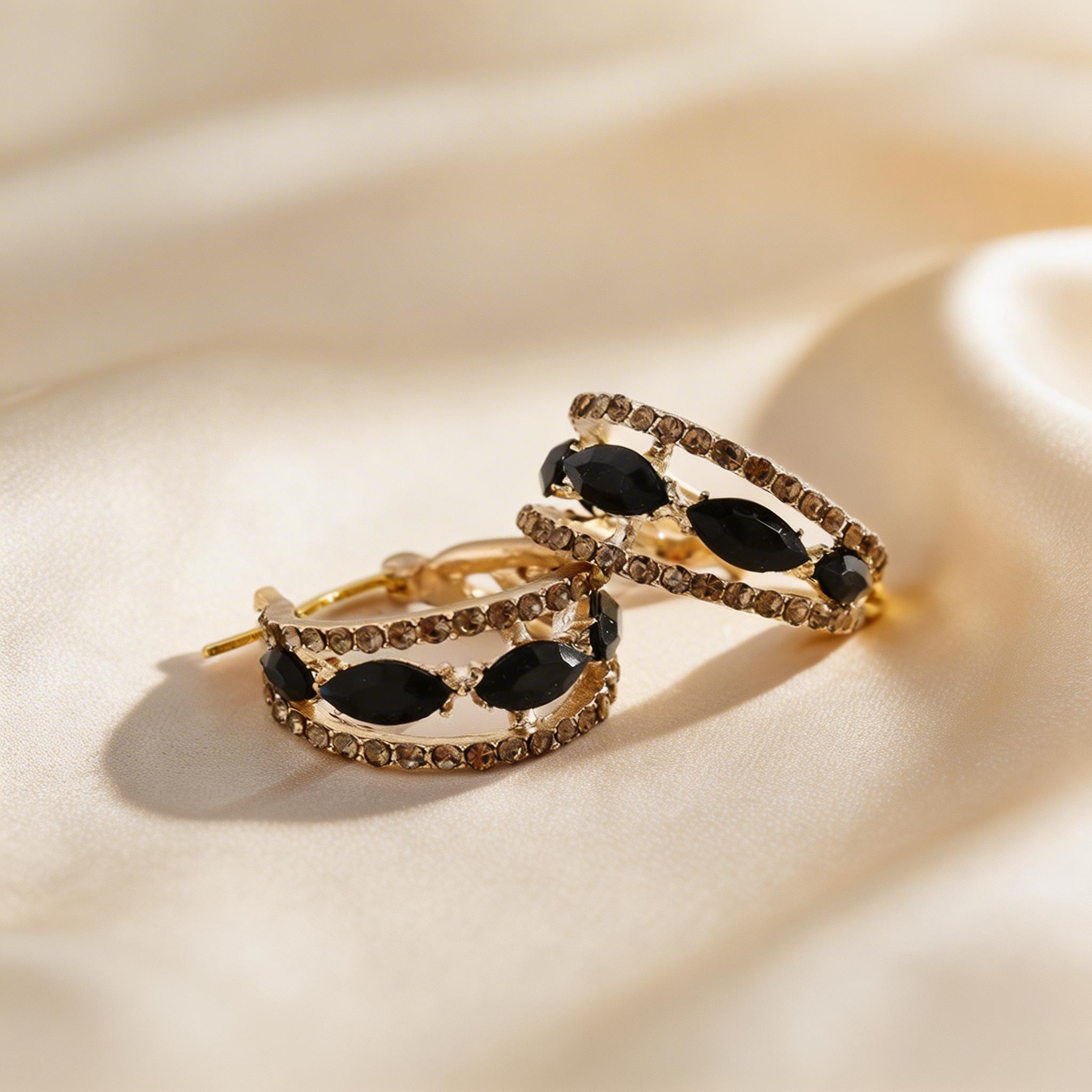 Vintage Black Crystal Double-Layer Hoop Earrings