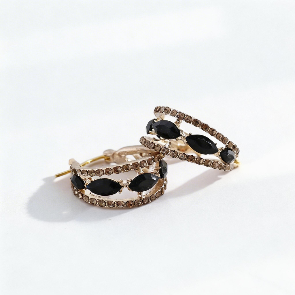 Vintage Black Crystal Double-Layer Hoop Earrings