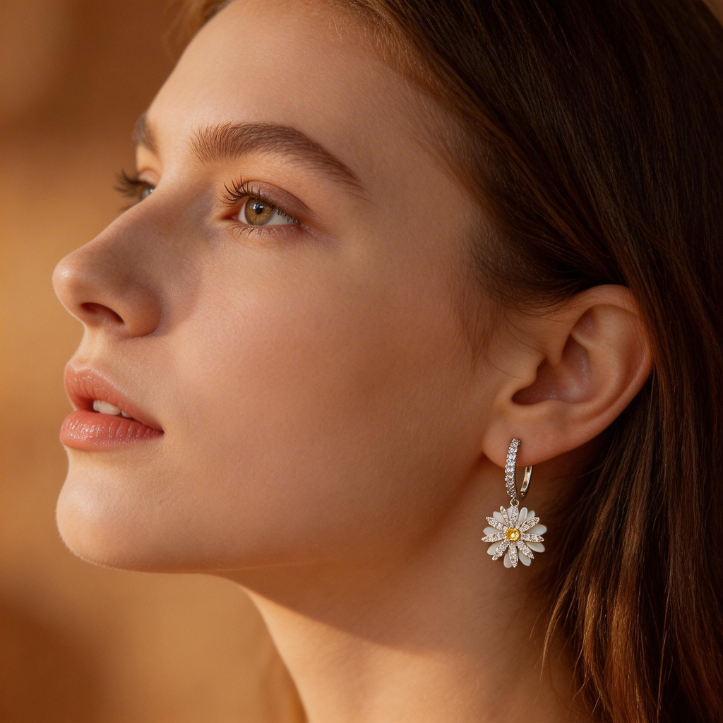 Elegant Daisy Mother-of-Pearl Drop Earrings