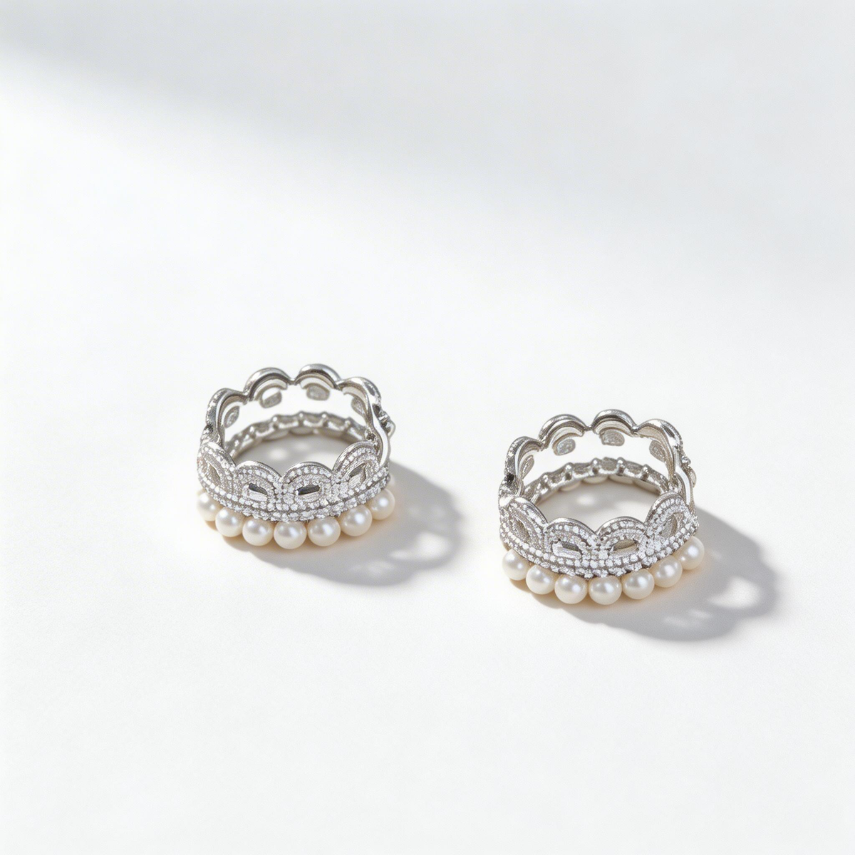 Crown Pearl Filigree Hoop Earrings