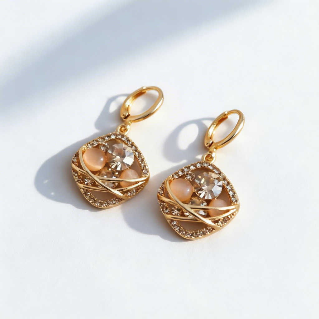 Vintage Cat Eye Crystal Cage Drop Earrings