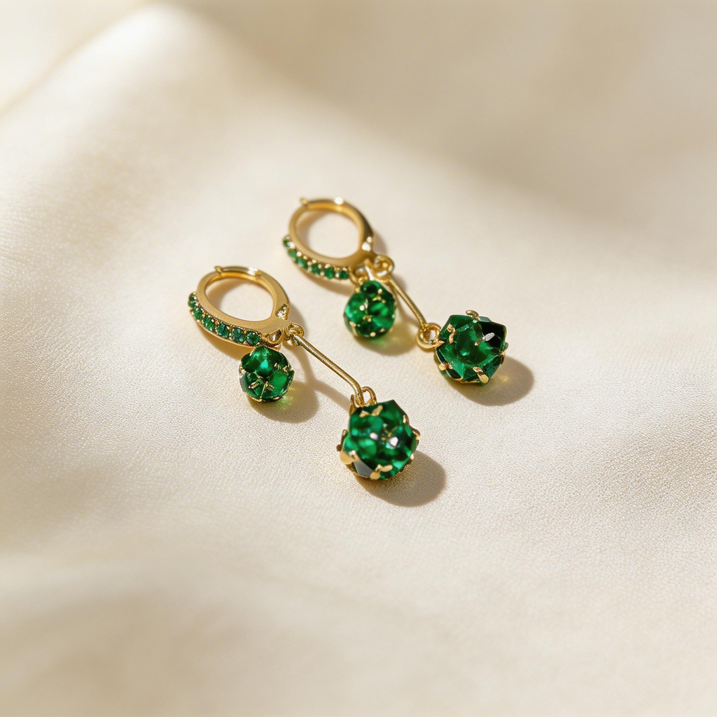 Emerald Crystal Double Drop Hoop Earrings