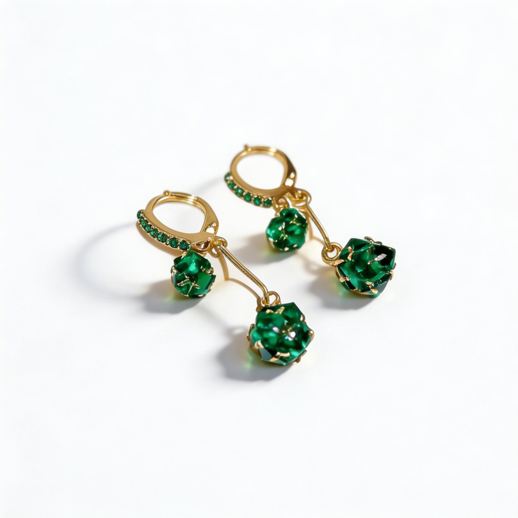 Emerald Crystal Double Drop Hoop Earrings