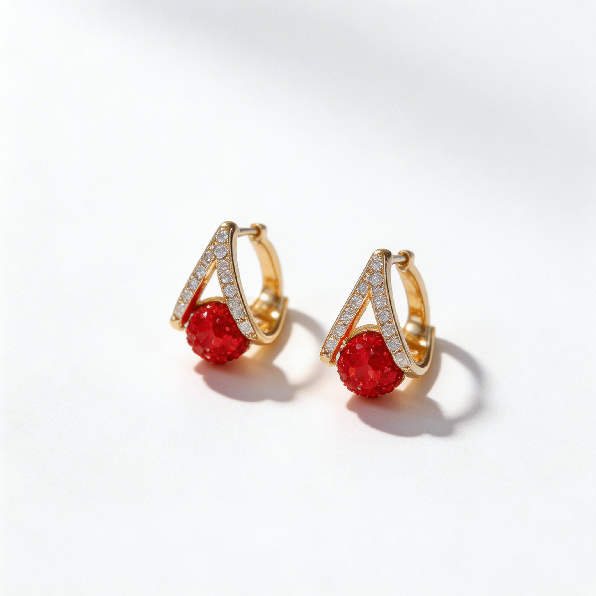 Red Crystal Pavé Sphere Drop Hoop Earrings