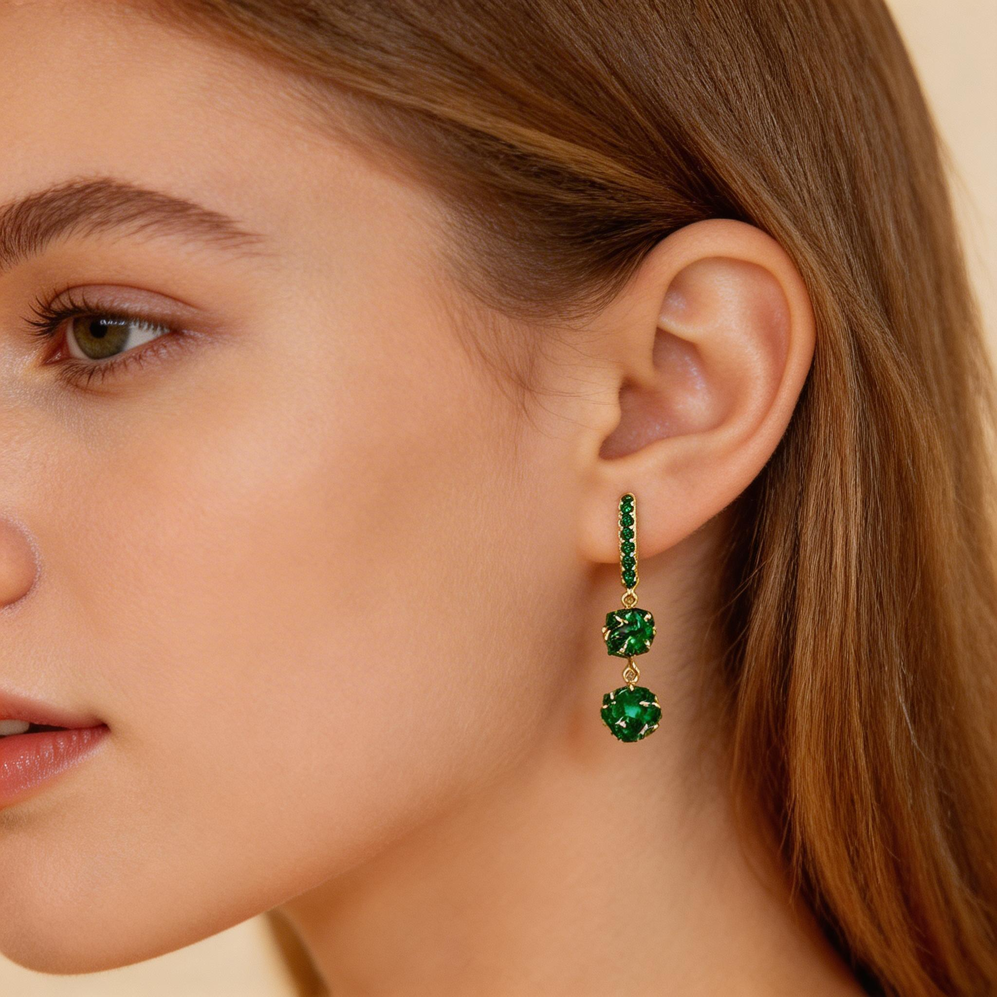 Emerald Crystal Double Drop Hoop Earrings