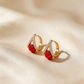 Red Crystal Pavé Sphere Drop Hoop Earrings