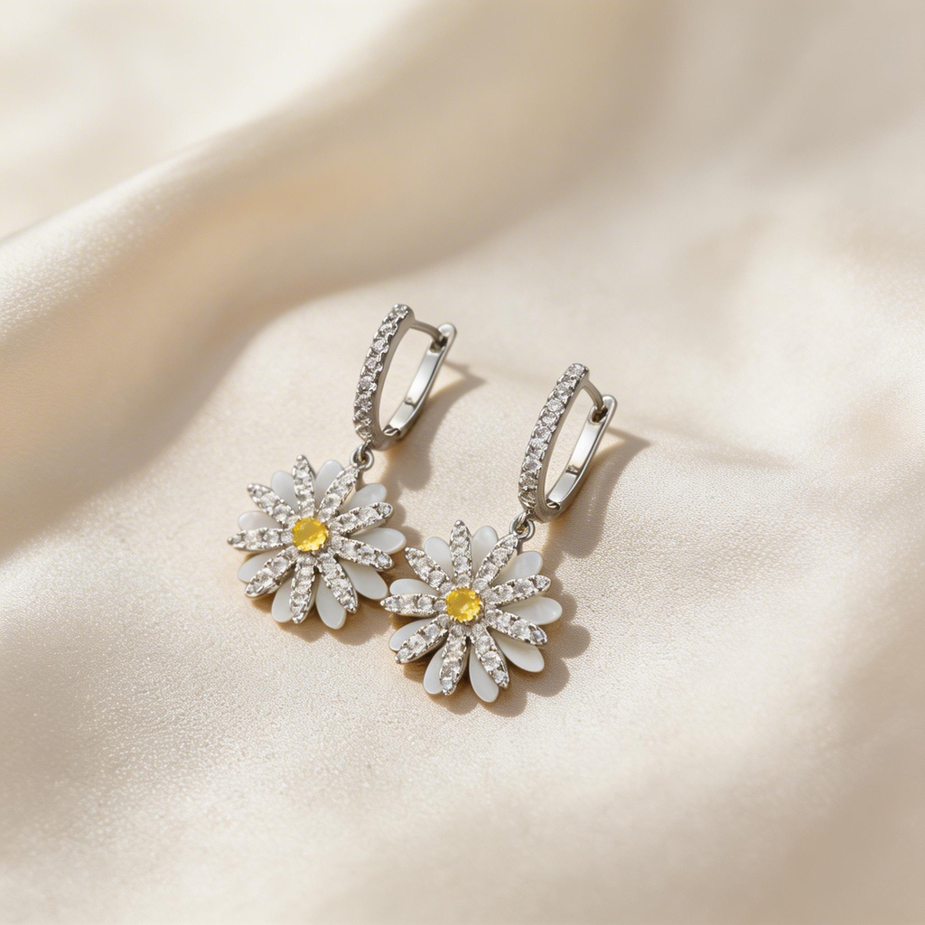 Elegant Daisy Mother-of-Pearl Drop Earrings