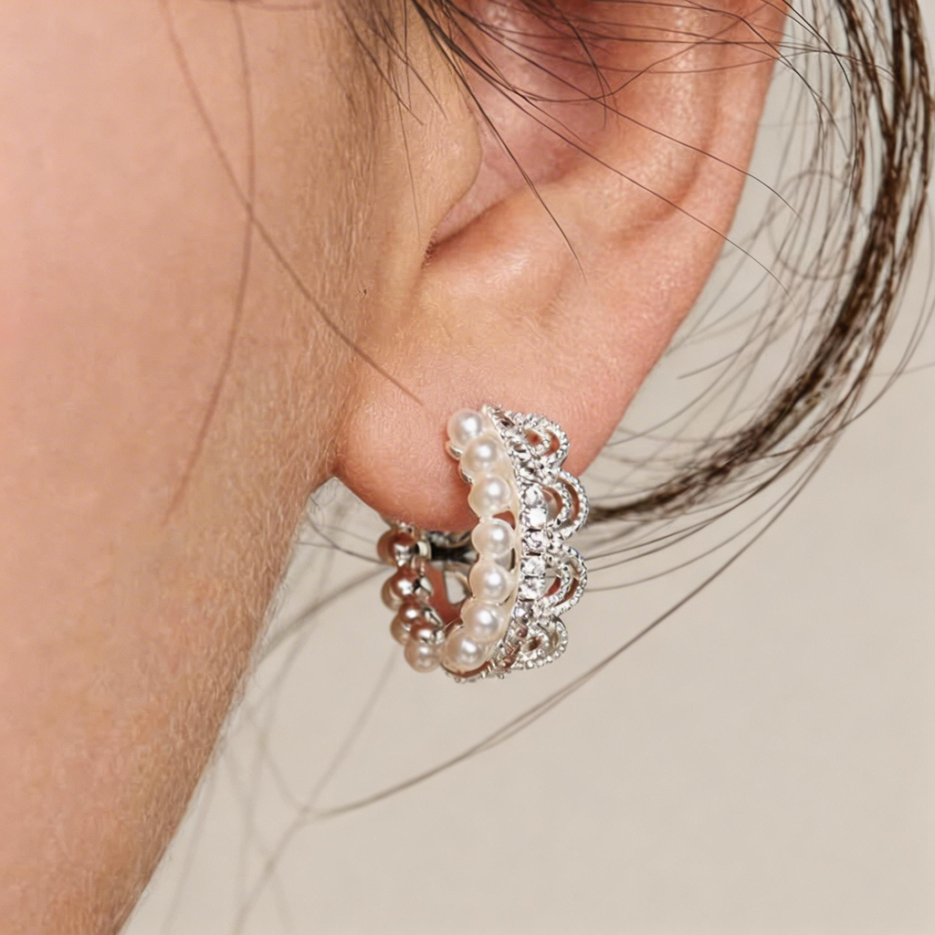 Crown Pearl Filigree Hoop Earrings