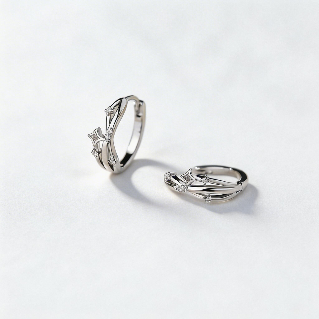 Silver Starburst Twisted Hoop Earrings