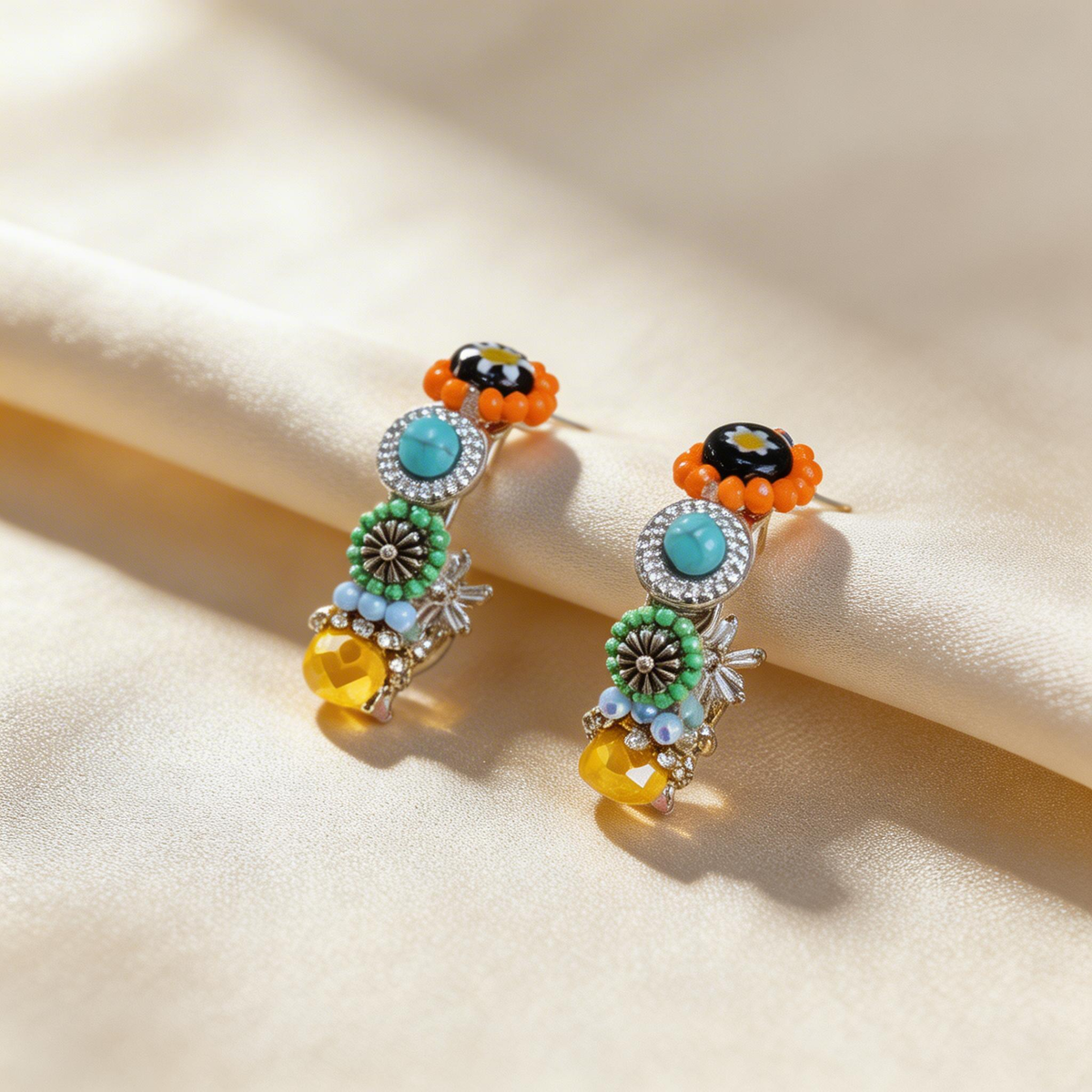 Bohemian Multi-Layer Turquoise &amp; Citrine Earrings