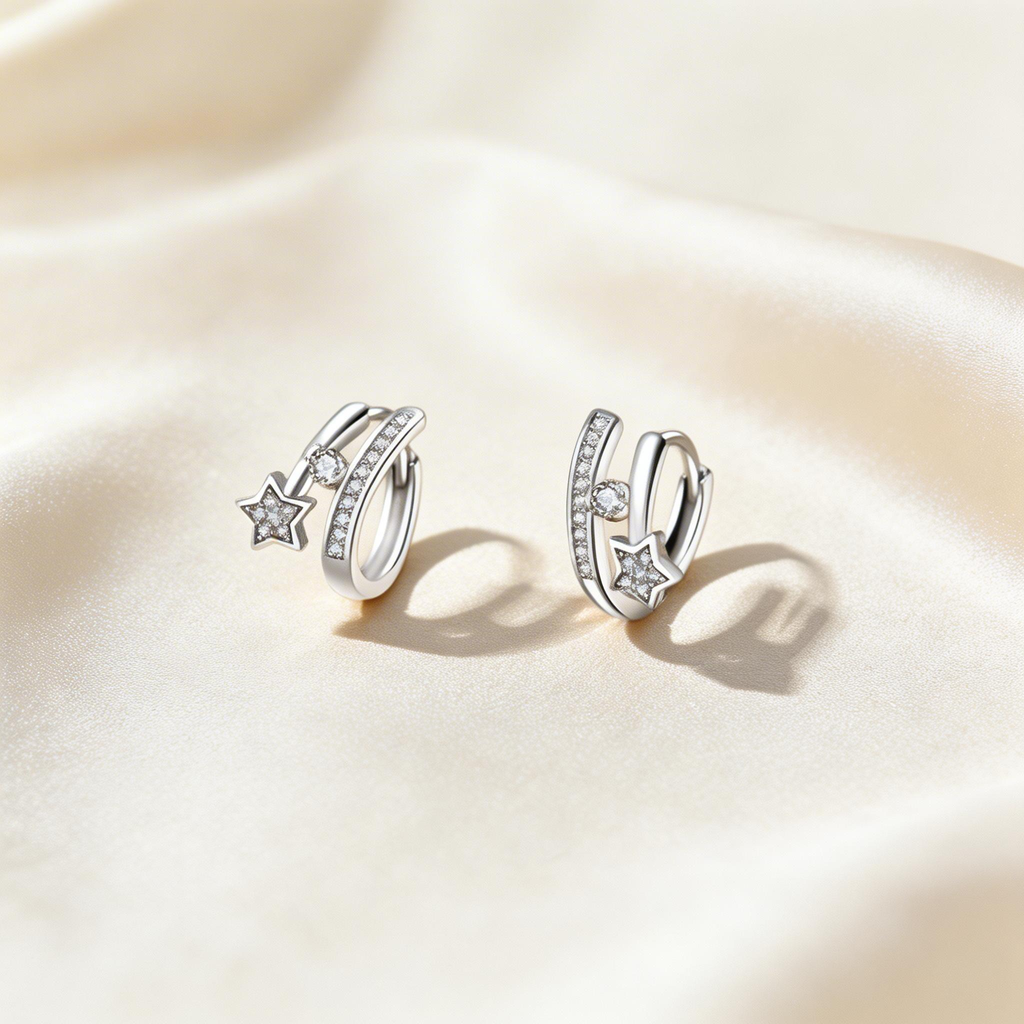 Starburst Double-Track Drop Hoop Earrings