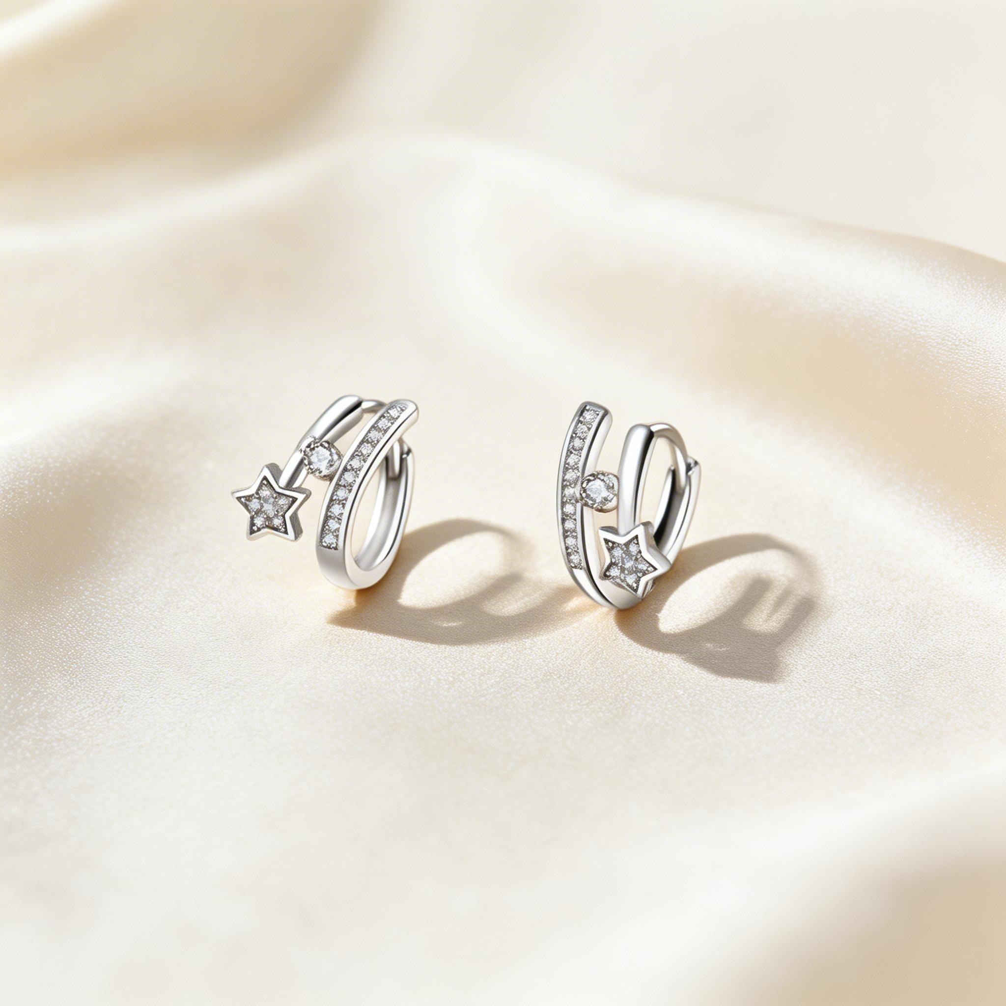Starburst Double-Track Drop Hoop Earrings