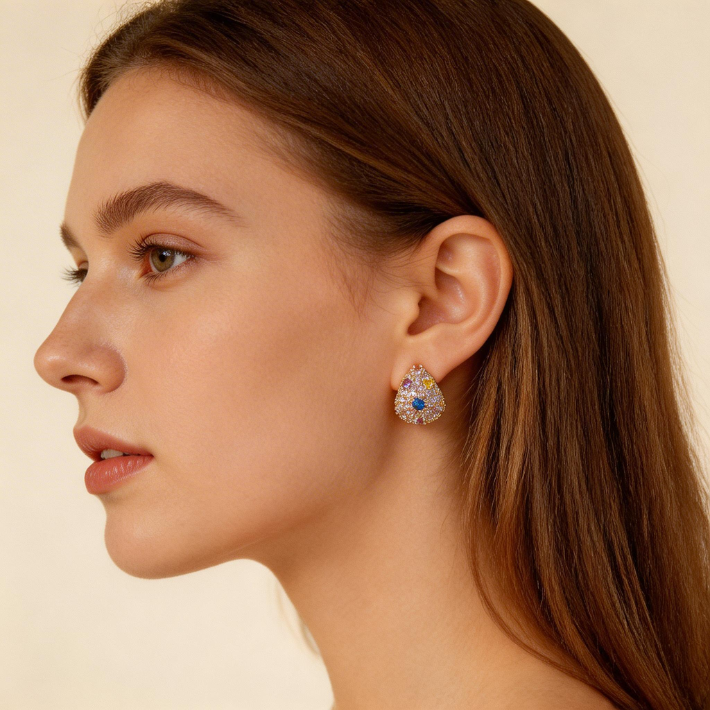 Multicolor Gemstone Pavé Teardrop Earrings