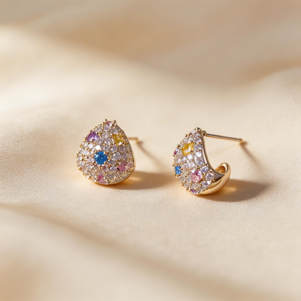 Multicolor Gemstone Pavé Teardrop Earrings