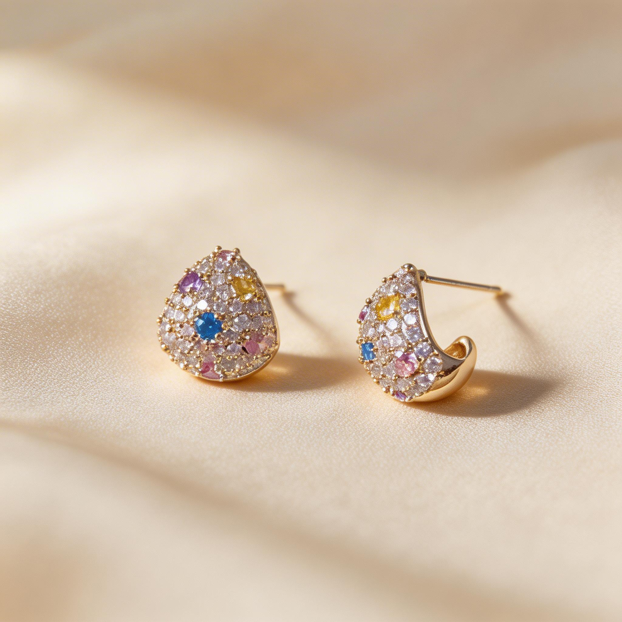 Multicolor Gemstone Pavé Teardrop Earrings