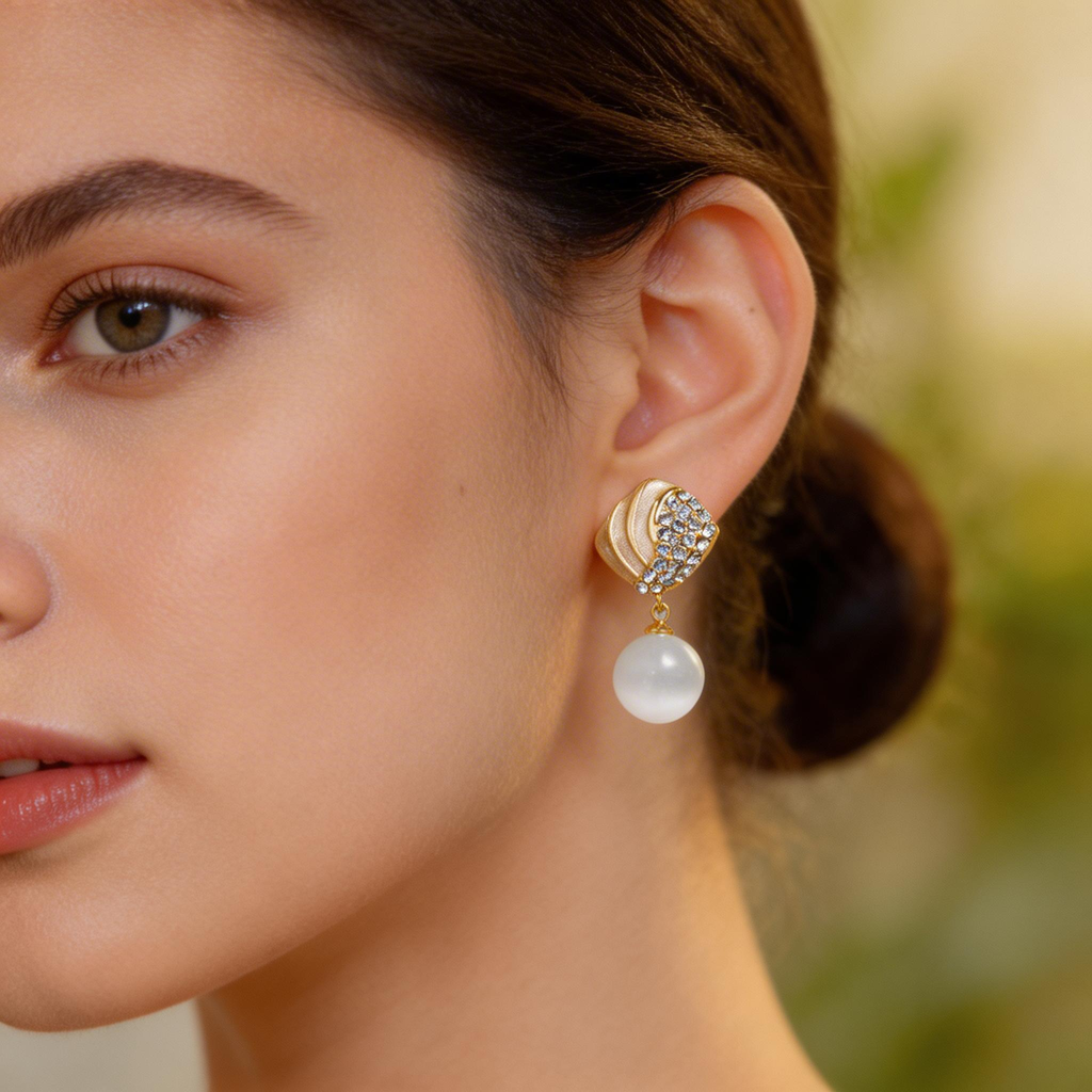 Asymmetric Fan Cat’s Eye Drop Stud Earrings