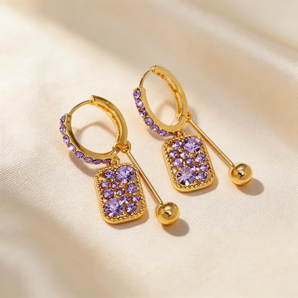 Pavé Square Drop Bar Hoop Earrings