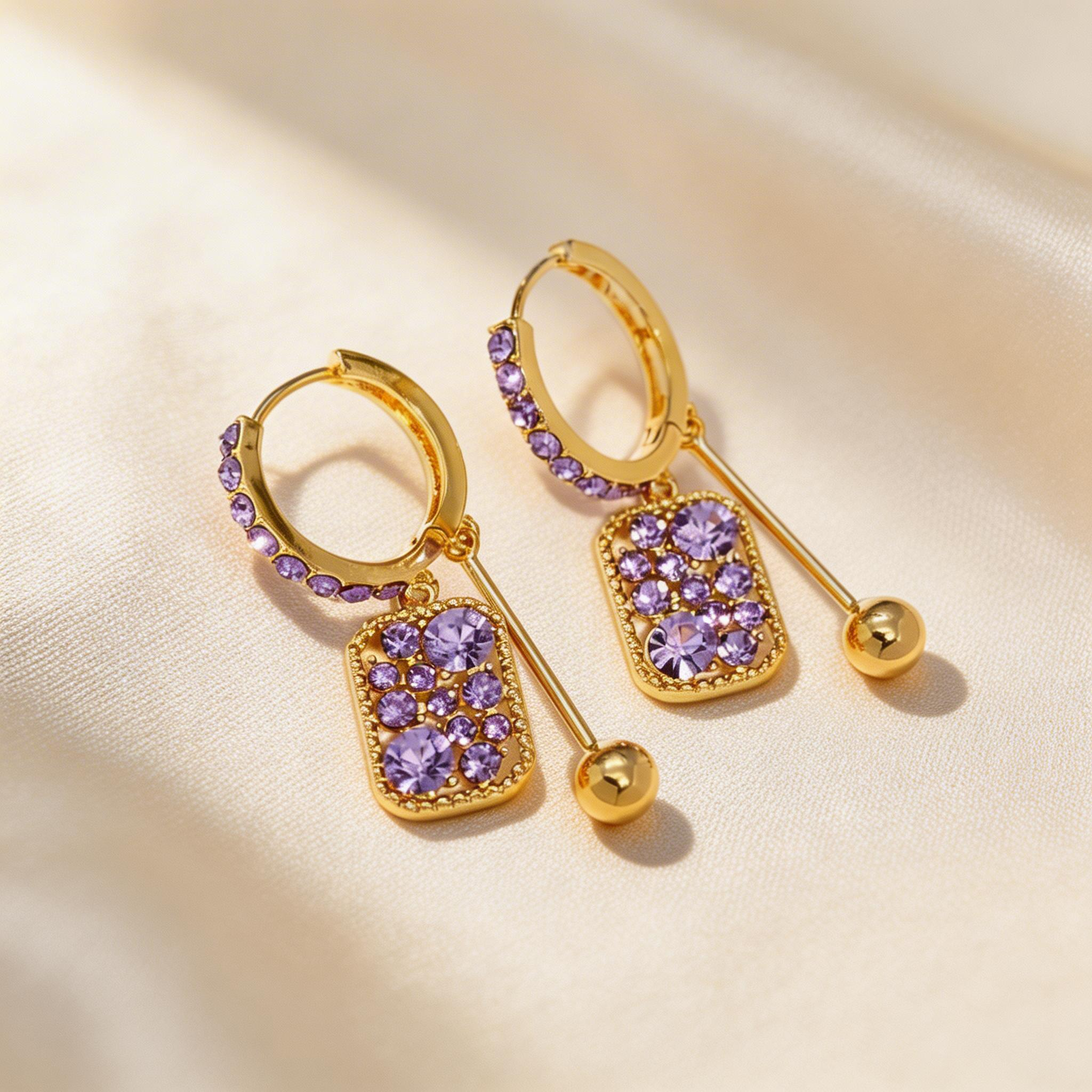 Pavé Square Drop Bar Hoop Earrings