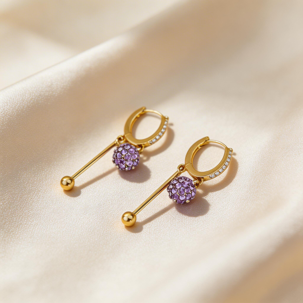 Pavé Sphere Drop Bar Hoop Earrings