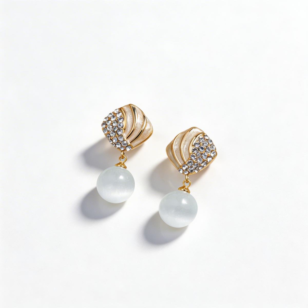 Asymmetric Fan Cat’s Eye Drop Stud Earrings