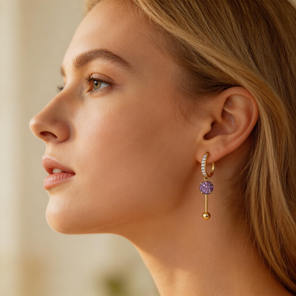 Pavé Sphere Drop Bar Hoop Earrings