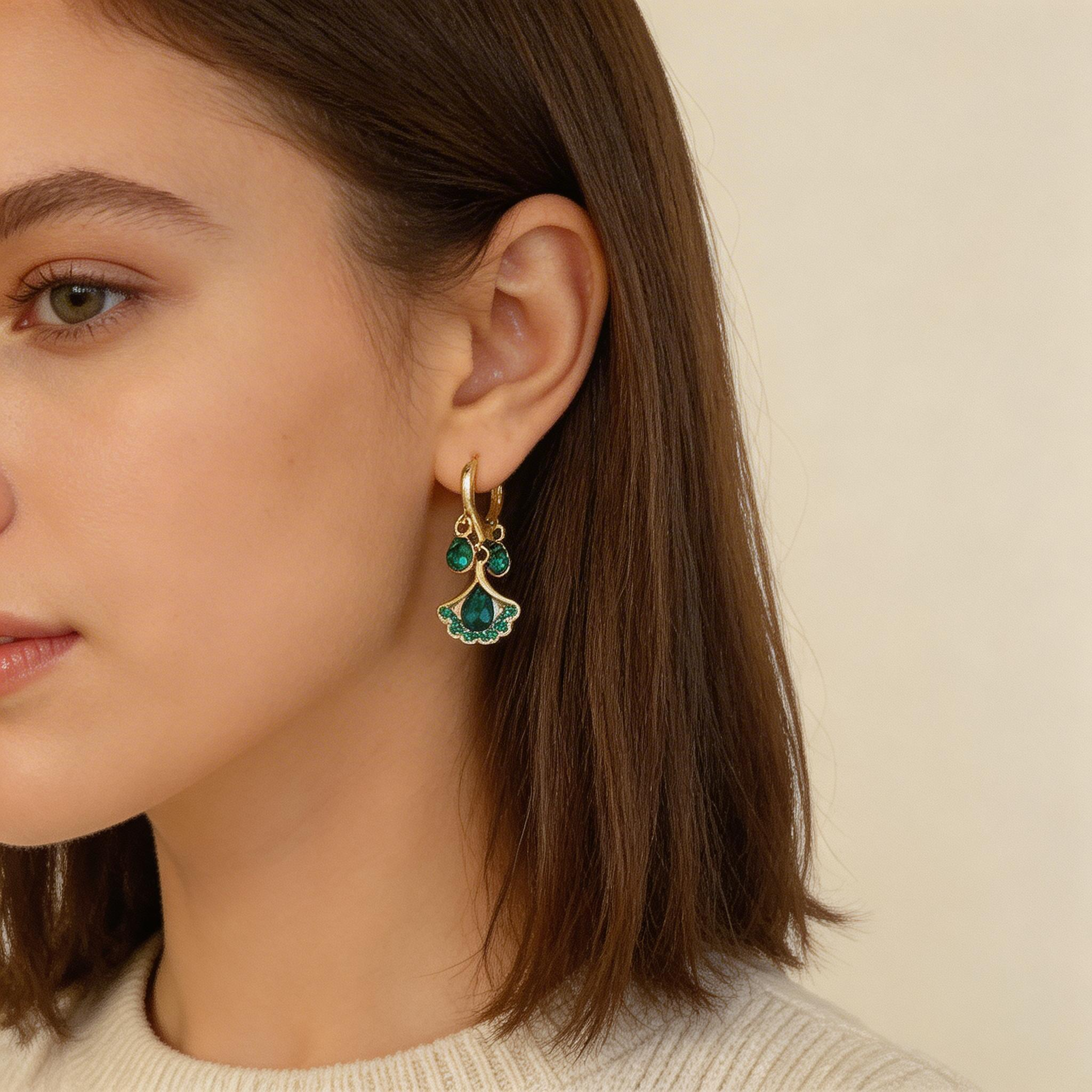 Fan-Shaped Drop Hoop Earrings