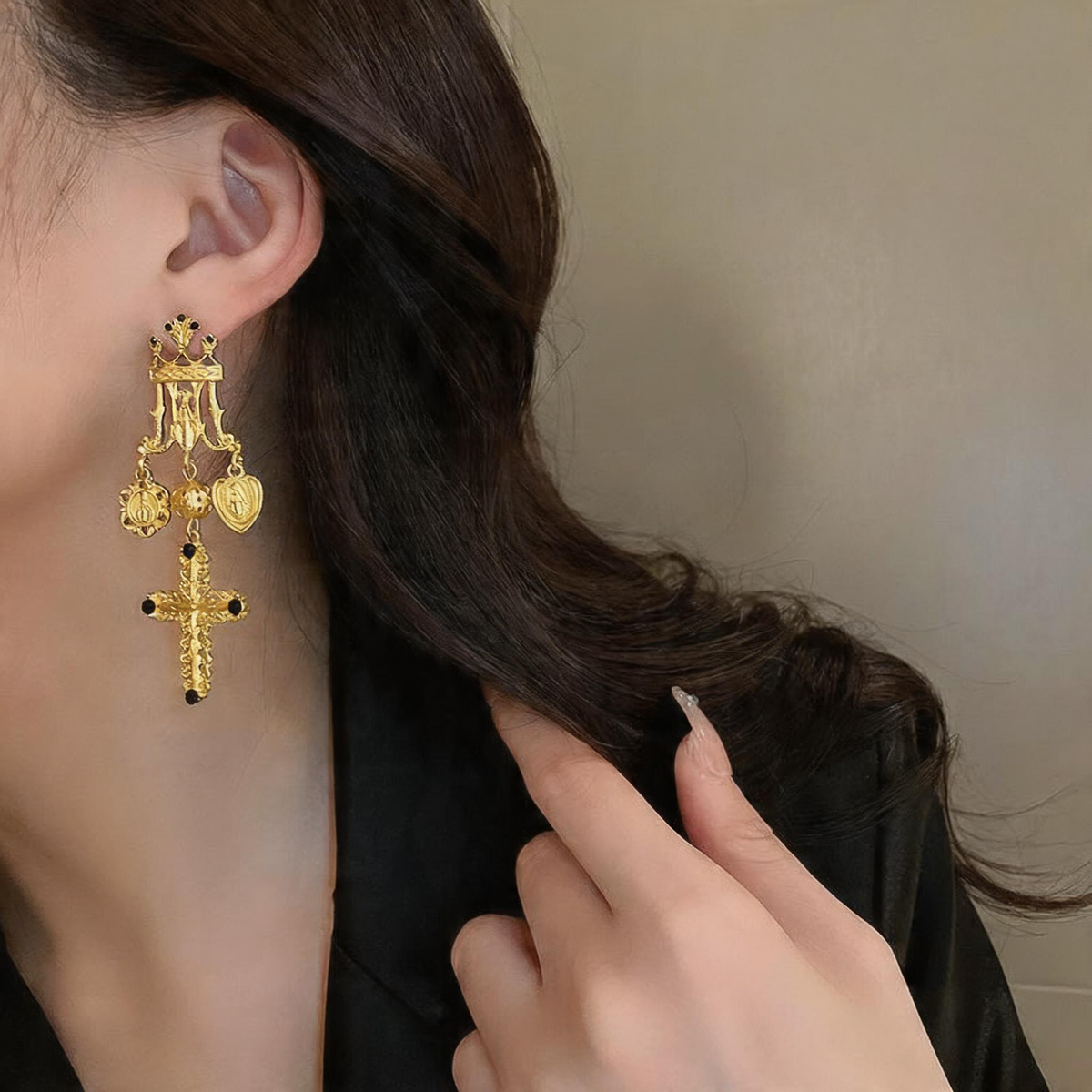 Vintage Cross Drop Earrings